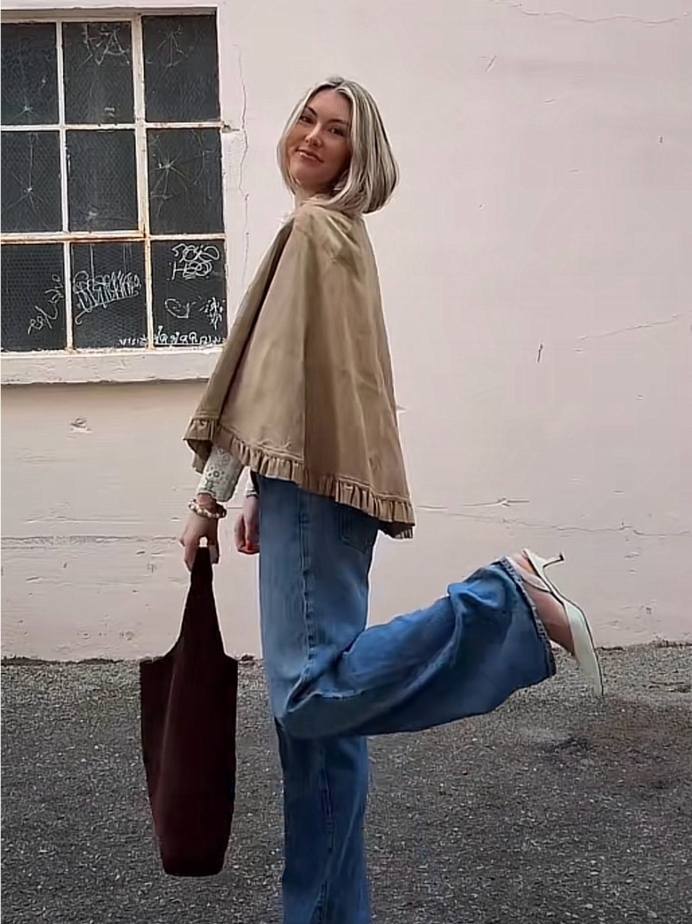 Ann Taylor LOFT 100% Suede Ruffle-Hem Western Poncho Cape